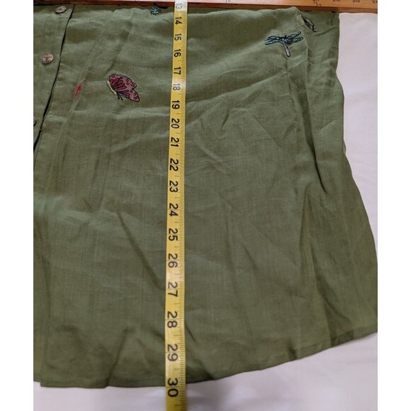 Citron Santa Monica 3X Green Button-Up Embroidered Ramie Tunic Top Boho Artsy - Picture 14 of 16